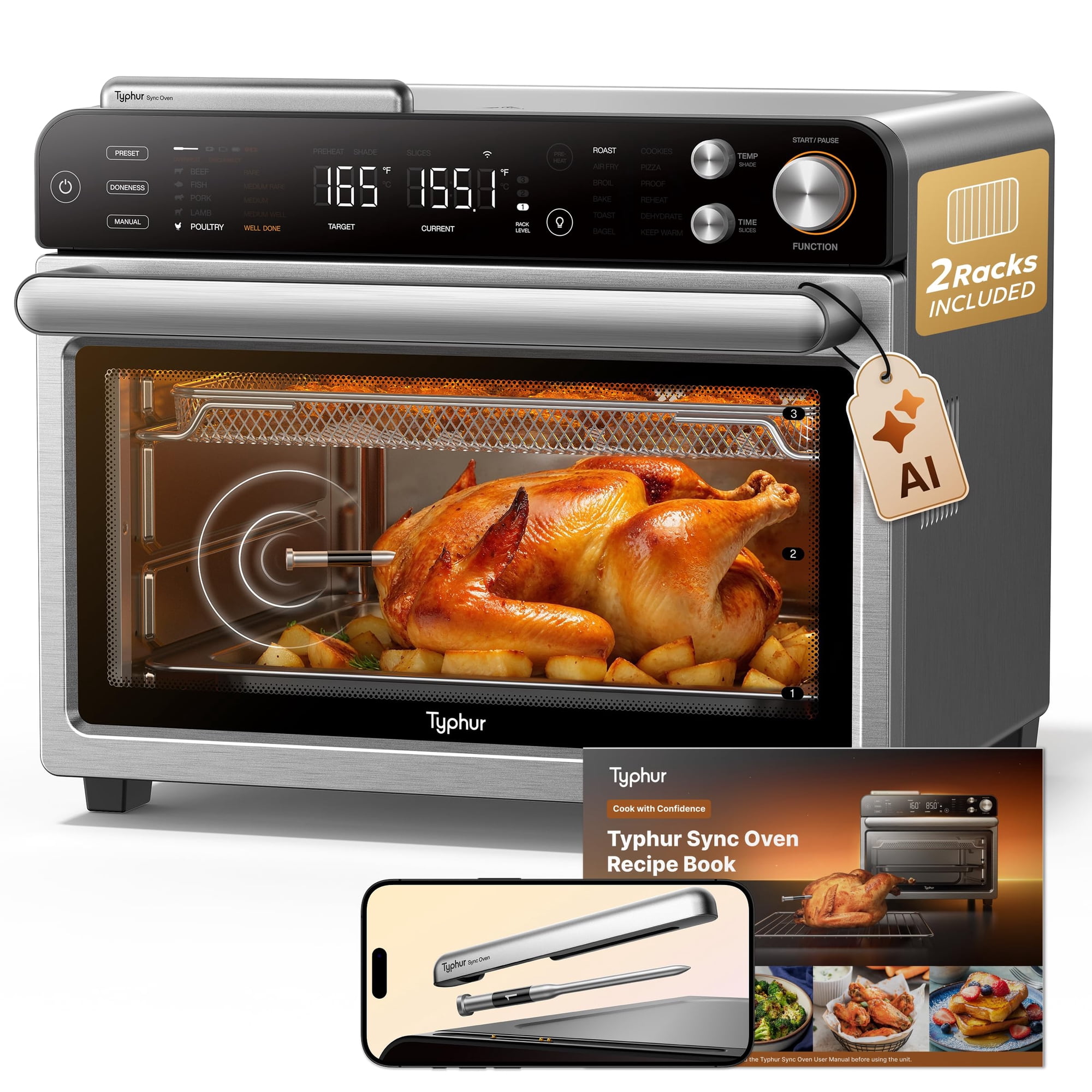 Horno Typhur Sync 27qt Freidora De Aire Y Tostadora Con Sonda Inalámbrica