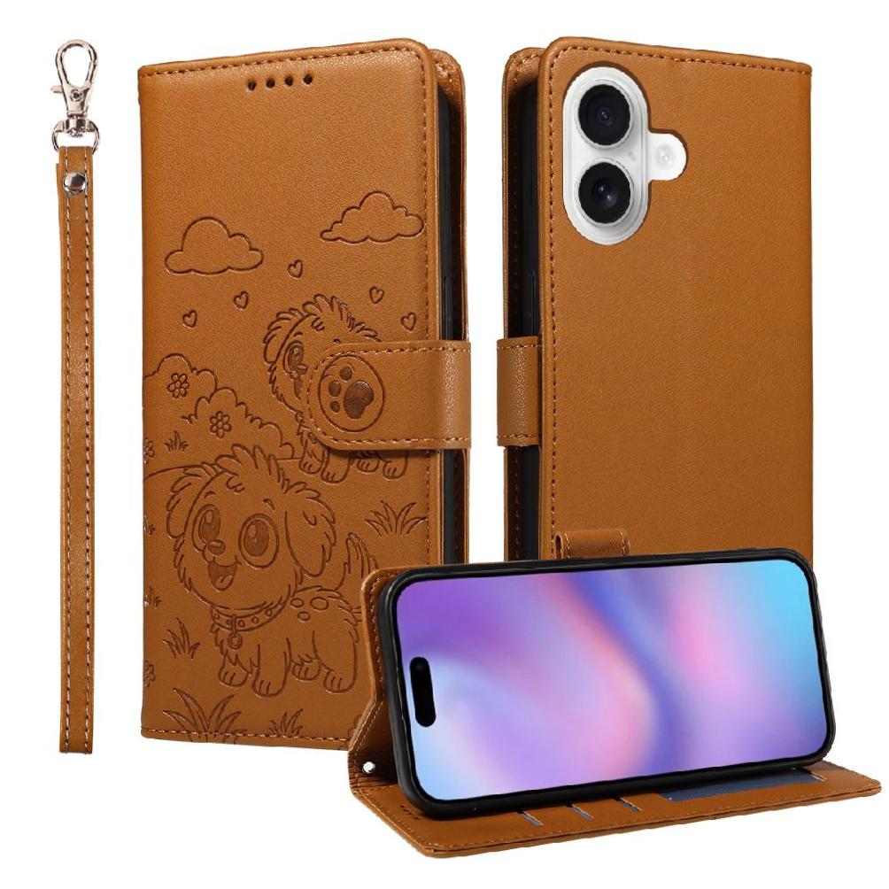 Funda Billetera Foxdock Compatible Con Iphone 17 , Diseño Perrito Tierno, Ranuras Para Tarjetas Y Soporte Plegable