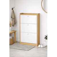 Space Home - Zapatero Compacto Velux Nordic Blanco/Madera 18 Pares Mdp 15Mm 114×60×24