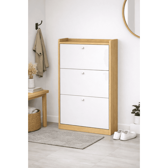 Zapatero Compacto Velux Nordic Blanco/Madera 18 Pares MDP 15mm 114×60×24
