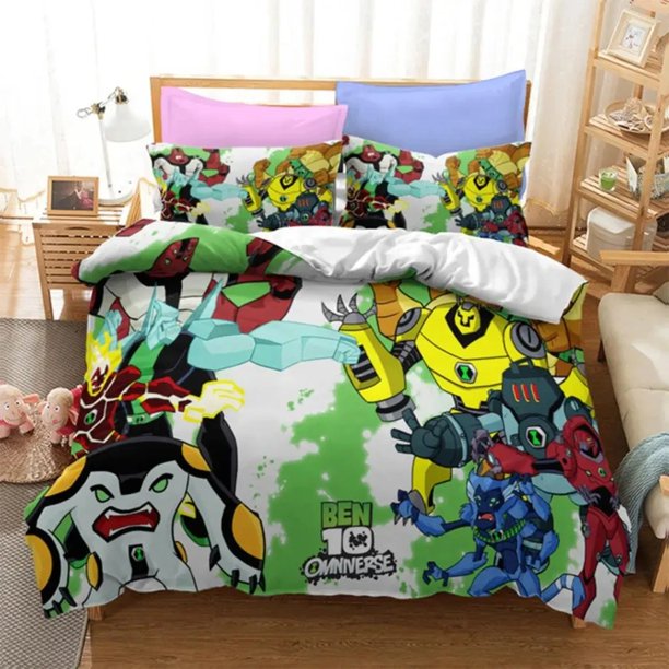 Ben Alien Force 3D Kids Bedding Set Home Cartoon Print Duvet Cover with Pillowcase, Boy's Room Bedroom Decoration 135x200cm