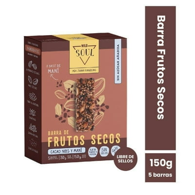 Barra Frutos Secos Cacao Nibs Y Mani 5 Un 150 G Wild Soul