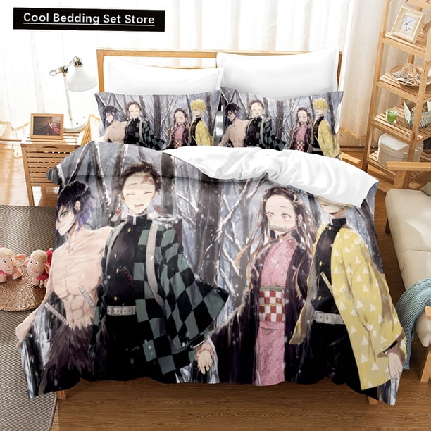 Fashion Cartoons Demon Slayer Bedding Sets Duvet Cover Set With Pillowcase Twin Full Bedclothes Bed Linen Bed Sheets