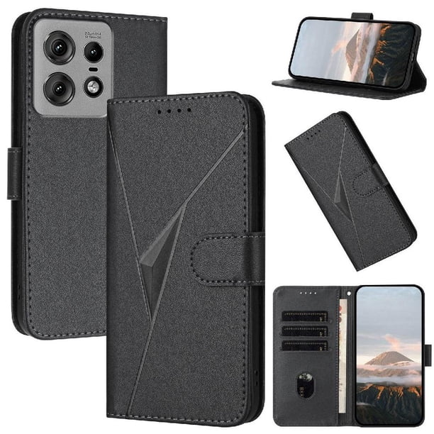 Funda Cartera Fibra de Carbono para Motorola Edge 50 Pro con Soporte y Cierre Magnético Negro