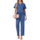 thumbnail image 2 of INSPIRE CHIC Pijamas de Satén para Mujer Camisa de Manga Corta de Seda con Cuello en V y Pantalón Largo Conjunto de Ropa de Dormir Suave M Azul, 2 of 6