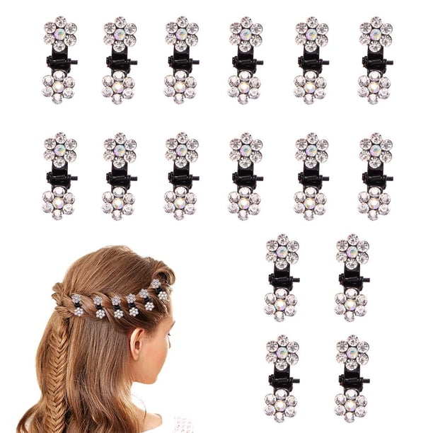 Pinzas para el cabello, 16 piezas de mini pinzas para el cabello con diamantes de imitación y flores, pinzas para el cabello brillantes, pinzas pequeñas con diseño de Bling Bling, para mujeres y niñas