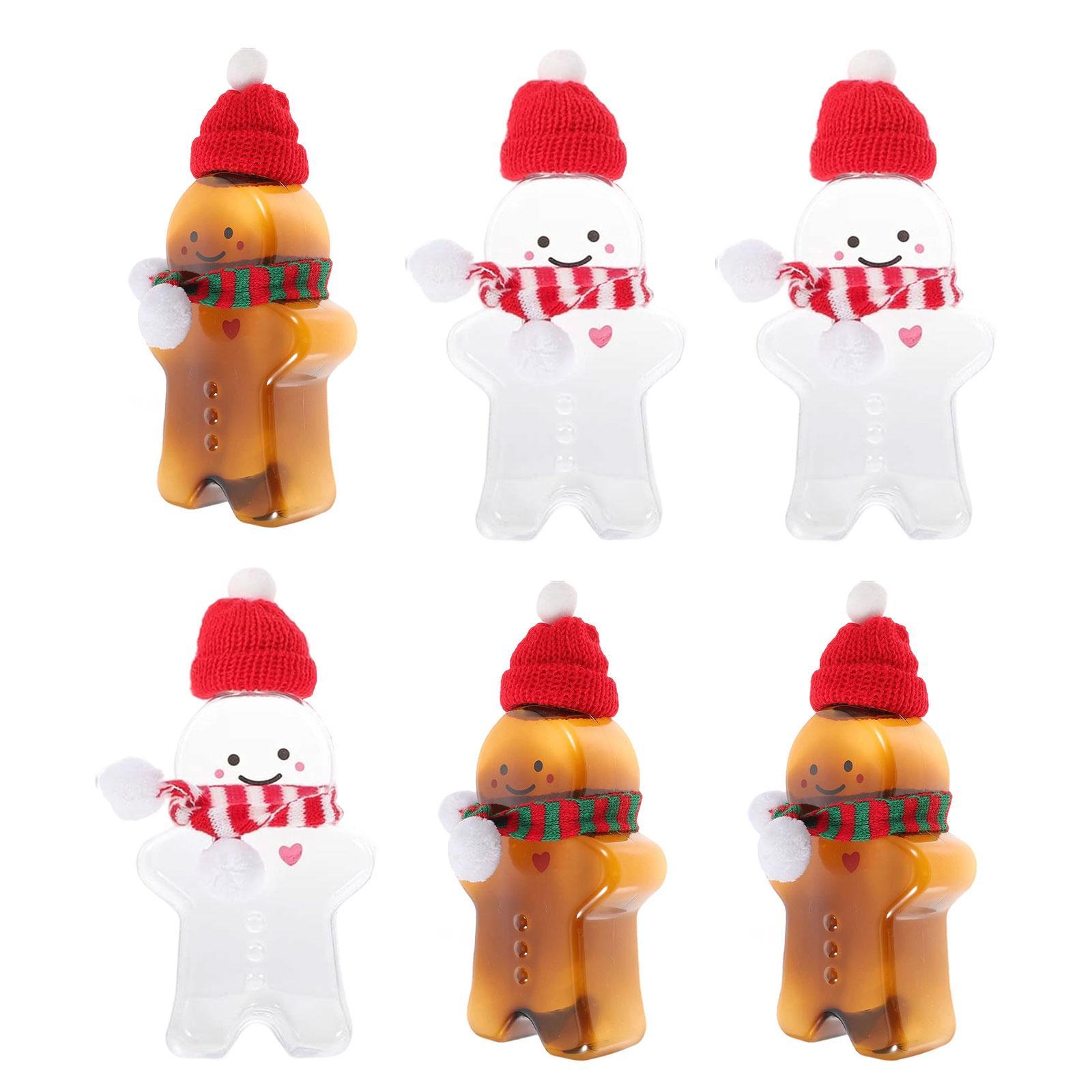 Magideal - 6 Botellas De Jugo Vacías Con Diseño De Hombre De Jengibre, Jarra Para Bebidas, Material Pp, Tapa Hermética, Reutilizable, Ideal Para Fiestas Navideña