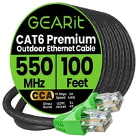 Cable Ethernet Gearit Cat6 De 100 Pies Para Entierro Directo En Exteriores, Negro