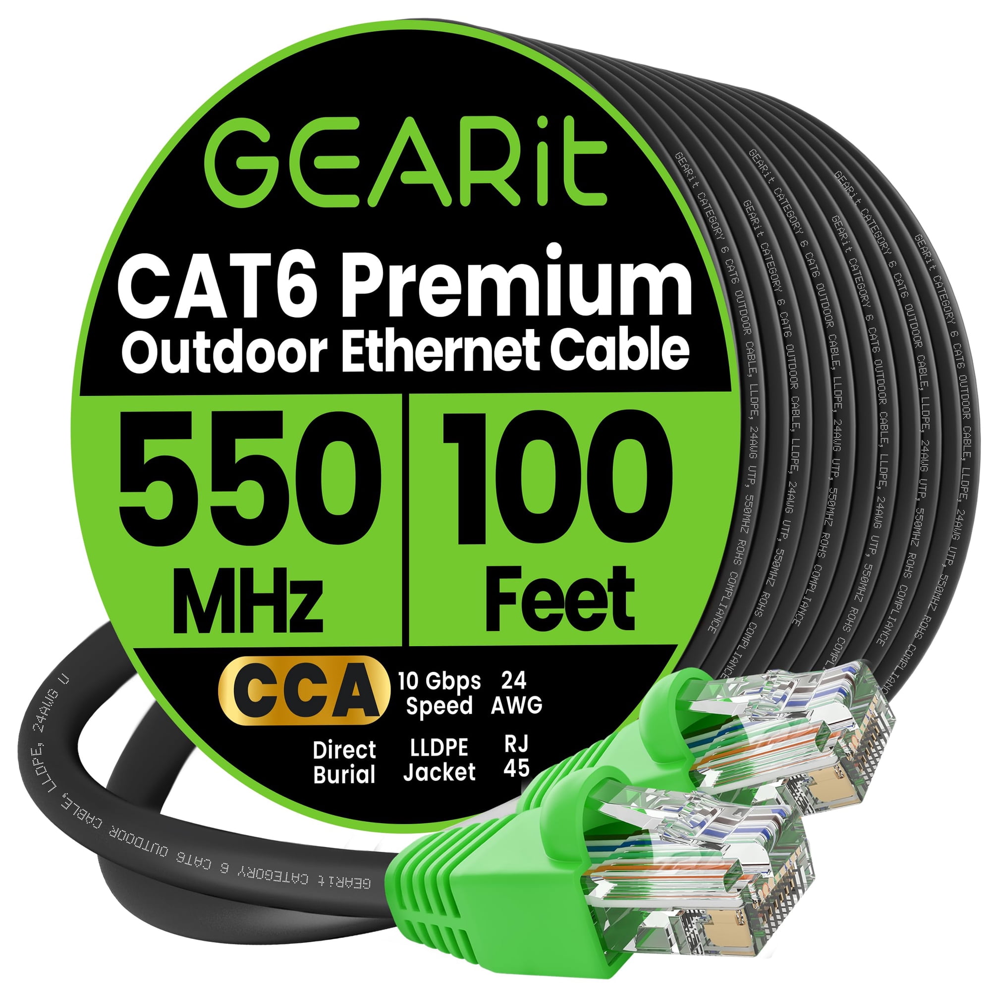 Cable Ethernet Gearit Cat6 De 100 Pies Para Entierro Directo En Exteriores, Negro