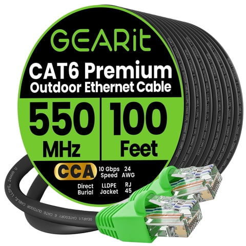 Cable Ethernet Gearit Cat6 De 100 Pies Para Entierro Directo En Exteriores, Negro