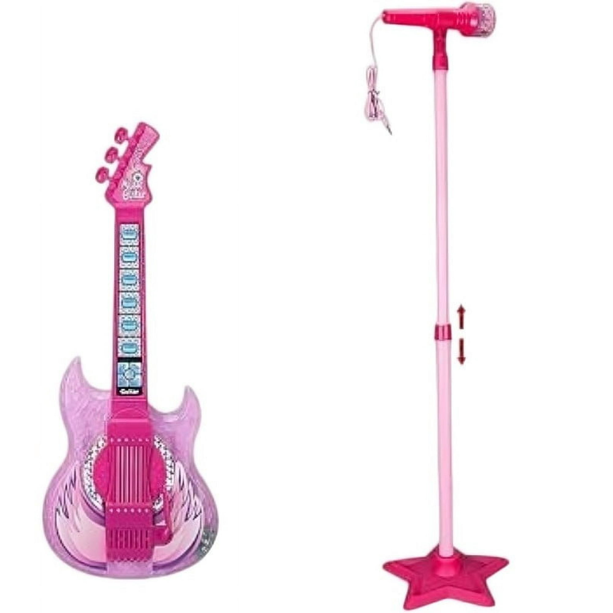 Genérico - Guitarra Rosada Con Microfono Pedestal