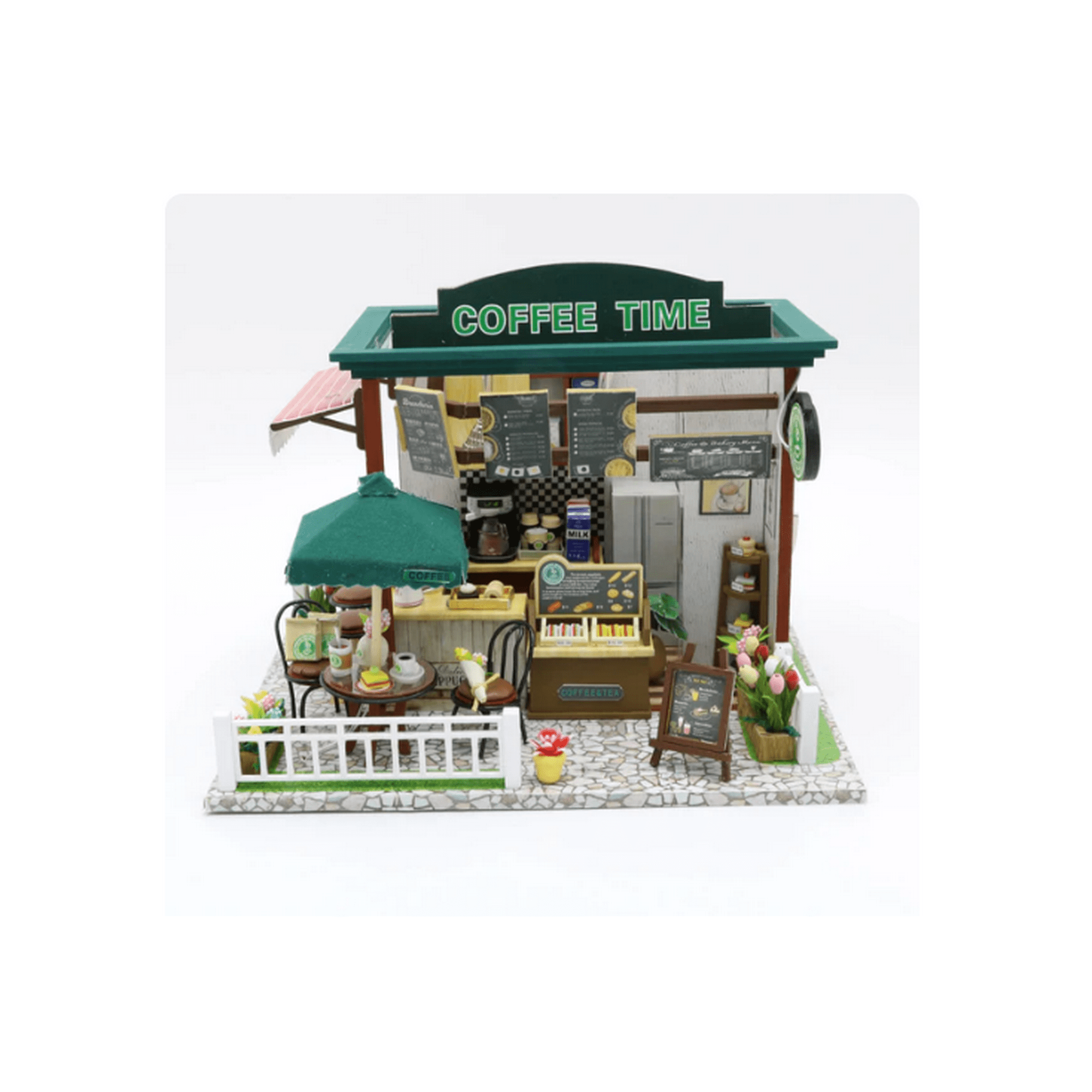 China - Casita Miniatura "coffee Time" – Kit Diy Con Luces Led Y Diseño De Cafetería Vintage C006