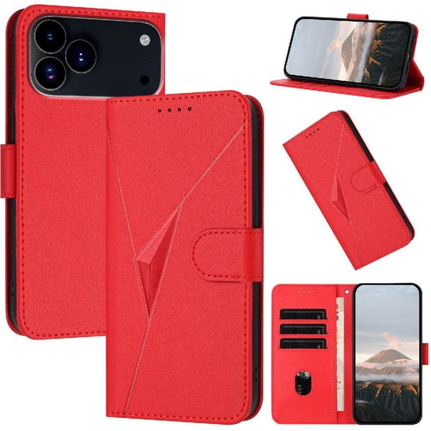 Funda Cartera Fibra de Carbono para iPhone 17 Pro con Soporte y Cierre Magnético Rojo