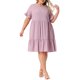 thumbnail image 2 of Vestido de verano para mujer de talla grande Agnes Orinda con textura, volantes, manga corta, dobladillo en capas, cuello redondo, midi, casual, línea A, 2025, 4X, rosa, 2 of 6