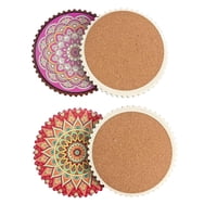 Oem - Set 4 Posavasos Ceramica Y Corcho 4 Piezas Mandala