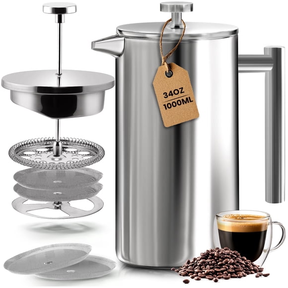 Cafetera francesa Utopia Kitchen de 1 litro con 2 filtros