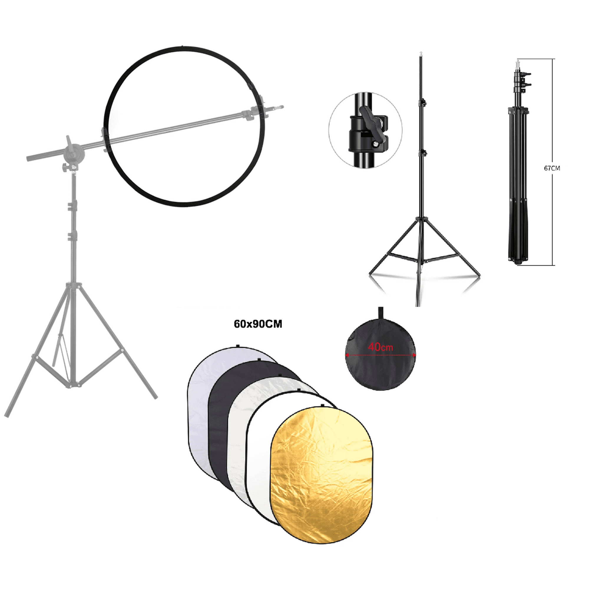 Genérico - Brazo Pantalla Reflectora + Atril + Pantalla 60x90cm 5 En 1