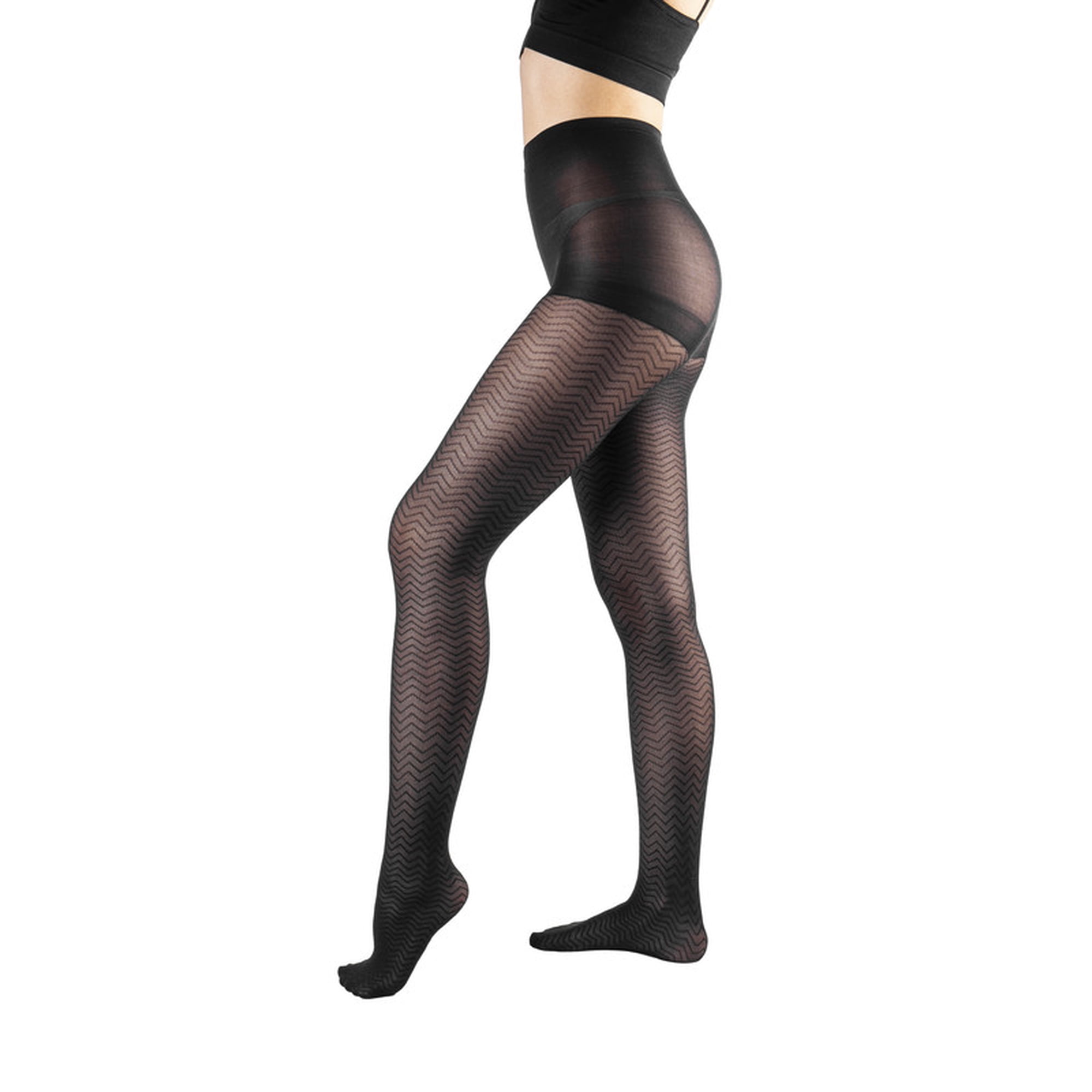 Ingesa - Panty Negra 70 Denier Diseño 6 Zigzag S-m Negro