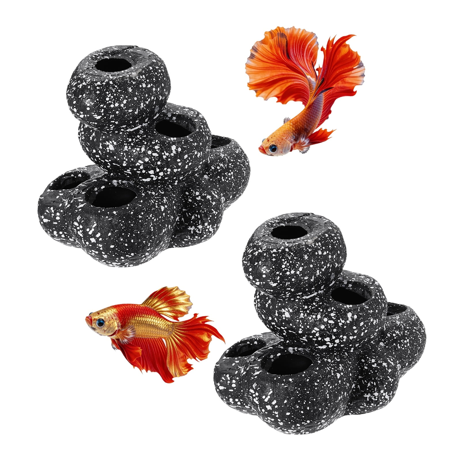 Decoraciones de Acuario Uxcell Rocas, 5.9x4.4x4.6 Pulgadas Escondite de Betta Adornos de Tanque de Peces Realistas de Resina, 2 Piezas (Gris), Destinado para Peces Pequeños / Camarones / Guppy