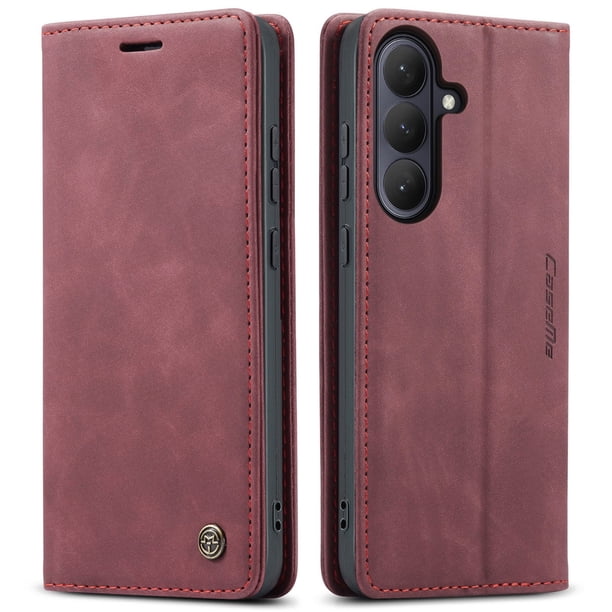 Funda FOXDOCK cartera de cuero retro para FOXDOCK Samsung S26/S26 Plus – Resistente a golpes, ranuras para tarjetas – Roja