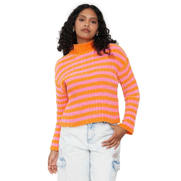Sweater Mujer Chenille Rib Rosado Rayas Corona