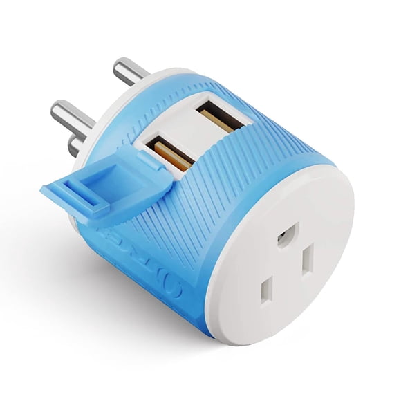 Adaptador de enchufe OREI 3 en 1 para India (tipo D) con 2 USB y 1 tipo B