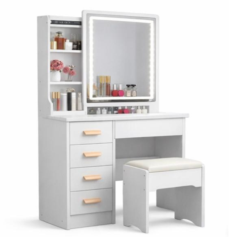 Lore - Tocador De Lujo Con Espejo De Luz Led Ajustable 130X80X50Cm