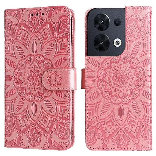 Funda tipo cartera FOXDOCK para OPPO Reno 8 5G , diseño girasol en relieve, cuero PU, cierre magnético, soporte y tarjetero