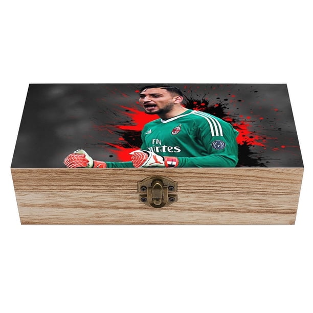 Gianluigi Donnarumma-theme Wooden Storage Box Rustic Wood Organizer Box Decorative Keepsake Box Multipurpose Desktop Storage Chest for Home Office Jewelry Trinkets Crafts Supplies