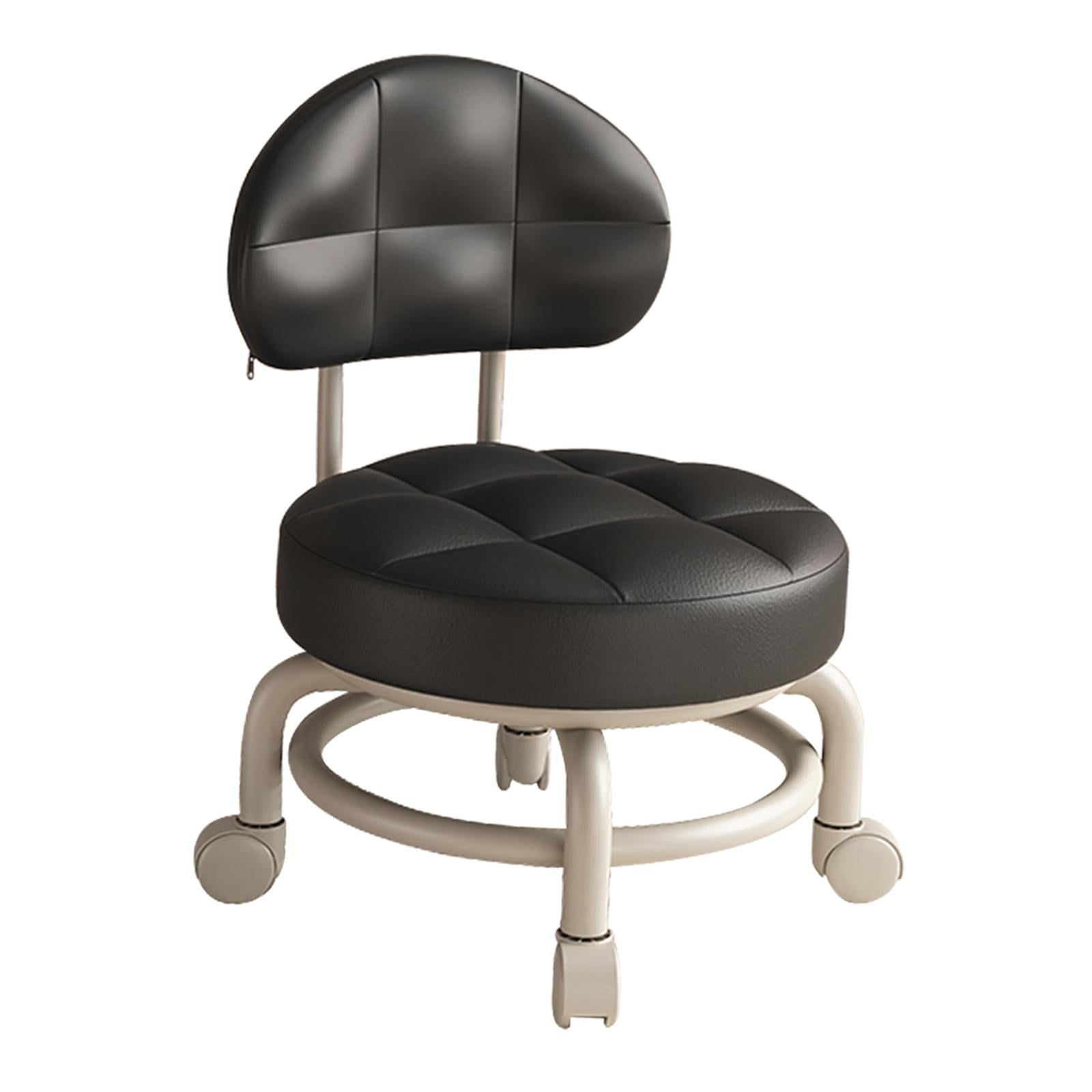 Bothyi - Taburete Con Ruedas Redondo Bajo Limpieza Con Respaldo Para Salón Peluquería Cocina Negro