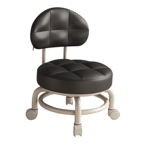 Bothyi - Taburete Con Ruedas Redondo Bajo Limpieza Con Respaldo Para Salón Peluquería Cocina Negro