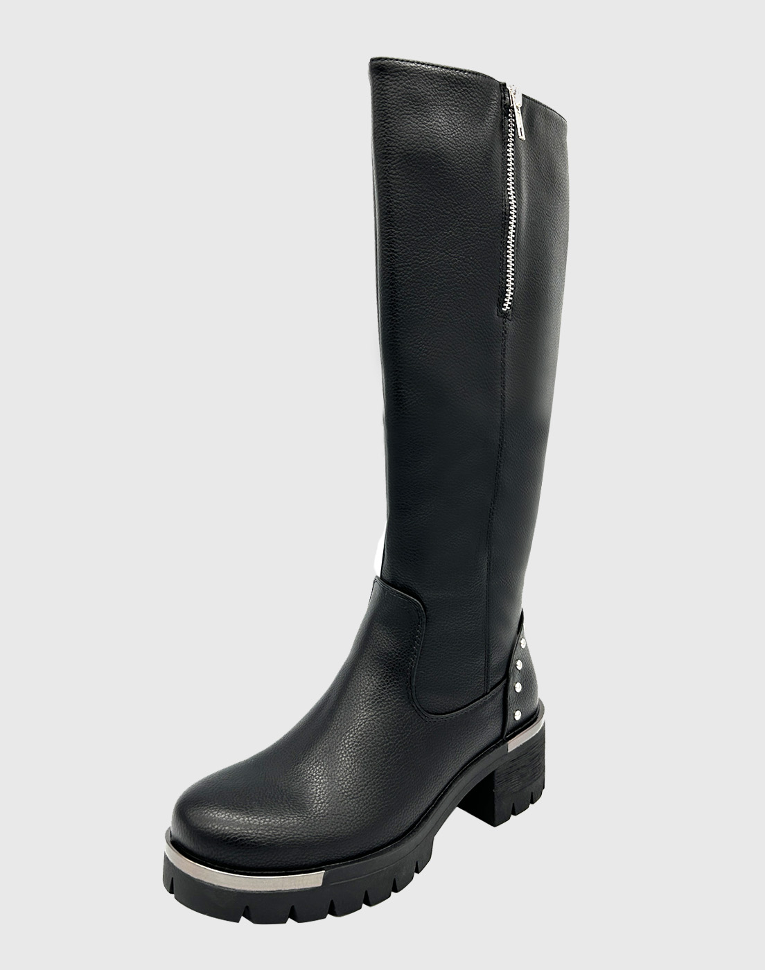 Danicolle Calzado - Bota Para Mujer, Negra Bajo La Rodilla Con Tachas Danicolle