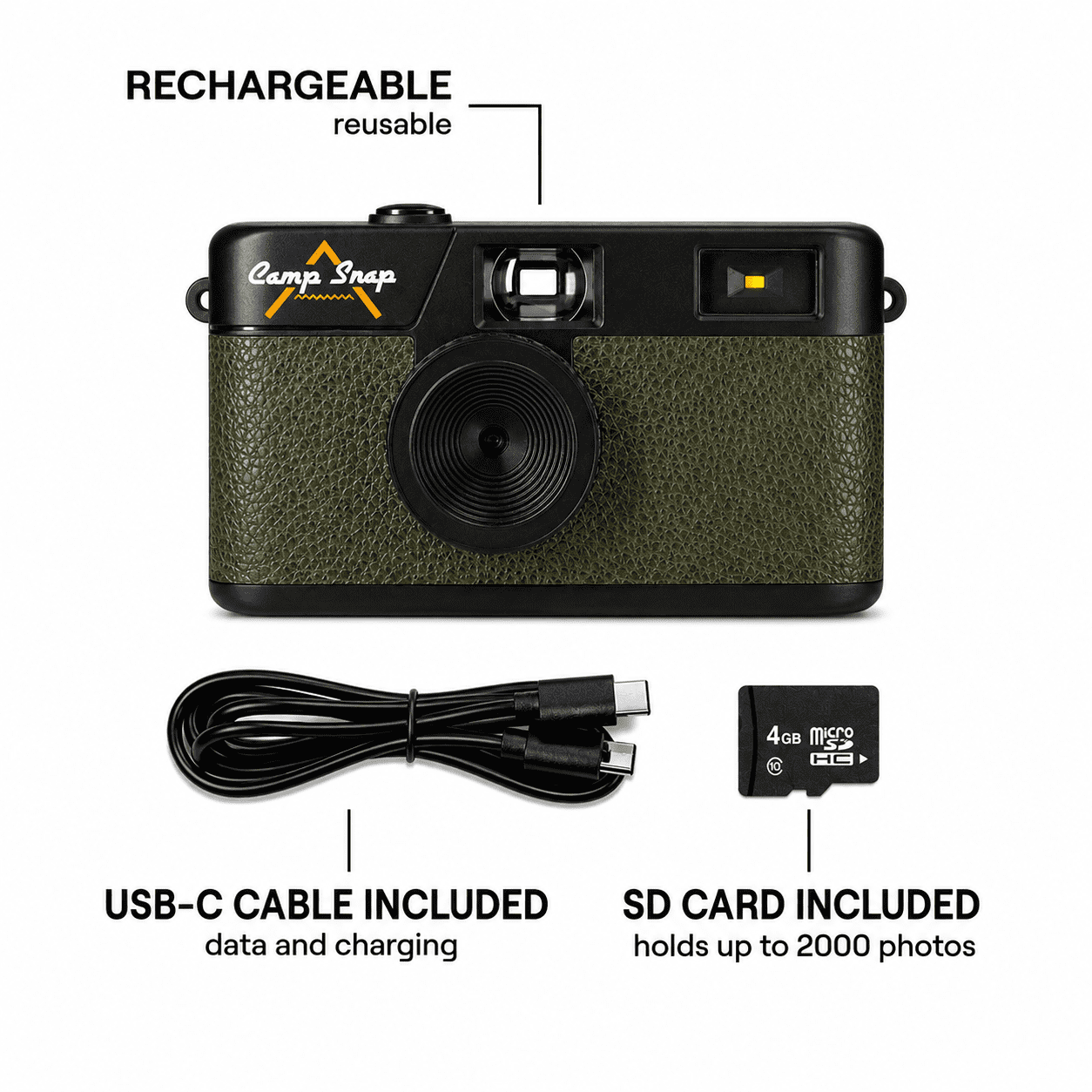 Camsnap - Cámara Campsnap 8mp | Estilo Vintage | 2000 Fotos | Recargable Usb-c | Fácil De Usar