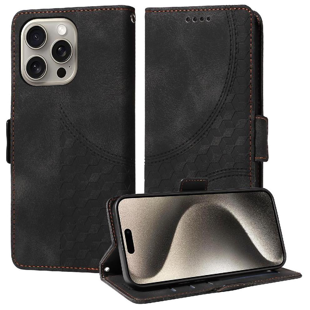 Carcasa Foxdock Iphone 15 Pro Max De Cuero Pu, Diseño Acolchado Clásico, Protección Contra Caídas Y Rayones