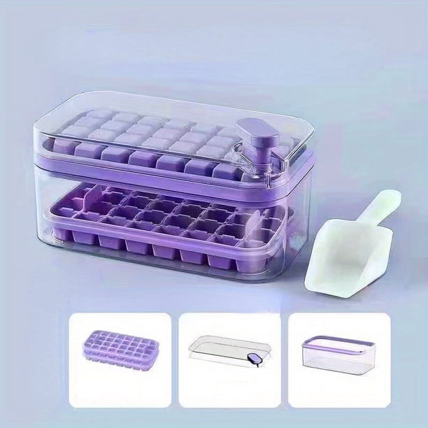 1 Set Double Layer Ice Cube Trays, 64pcs Silicone Ice Cube Tray With Lid And Bin, Ice Cube Molds For Freezer, Easy Release & Save Space, 2 Trays,Scoop For Whiskey, Cocktail