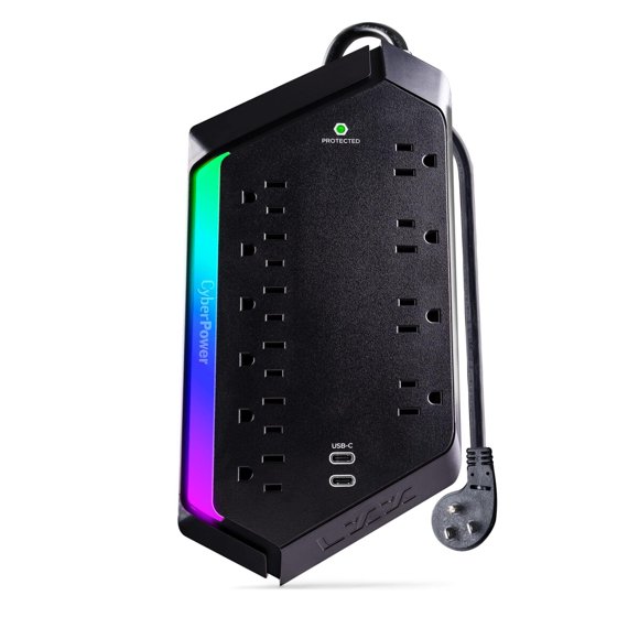 Protector CyberPower GXS1005C2 de 10 Tomas, 3000 J, RGB y USB-C