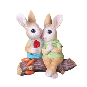 Bothyi - Estatua De Conejo De Escritorio, Centro De Mesa Pintado A Mano Para Patio Interior De Césped