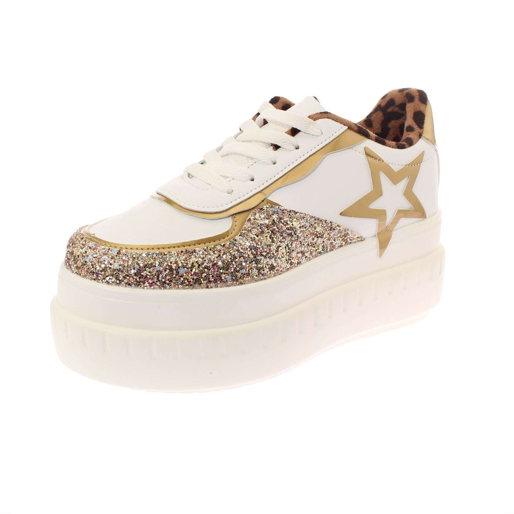 Zapatilla Plataforma Blanco/dorado Vía Franca