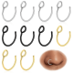 thumbnail image 1 of 10 aros nasales falsos de 20 g, 8 mm de acero inoxidable, con clip, para labio, piercing falso para hombres y mujeres (plateado, dorado y negro)., 1 of 7