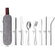 thumbnail image 2 of Utensilios portátiles, juego de cubiertos para viajes y camping, 8 piezas que incluye cuchillo, tenedor, cuchara, palillos, cepillo de limpieza y pajitas, estuche portátil, juego de cubiertos de acero, 2 of 7