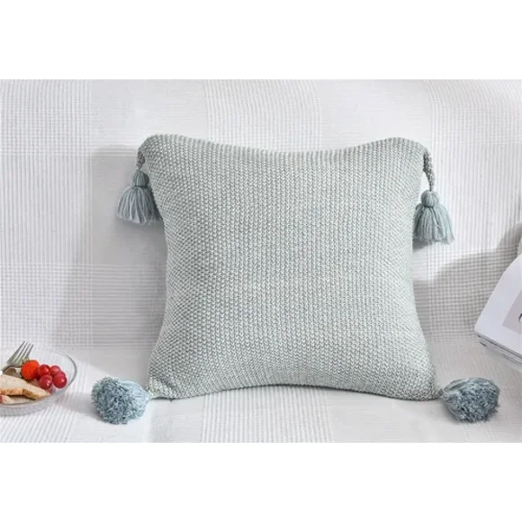 Funda De Cojin 45x45cm Estilo Nordico Boho Algodon Larentia Celeste