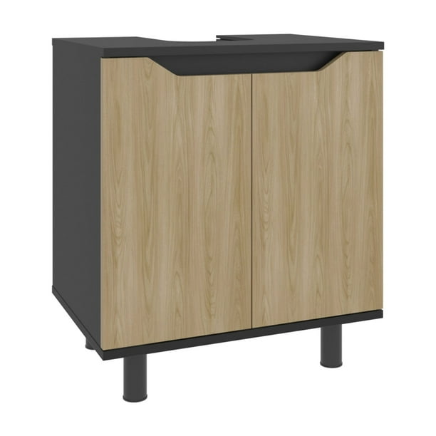 Mueble Para Lavamanos 2 Puertas Negro Y Café Claro