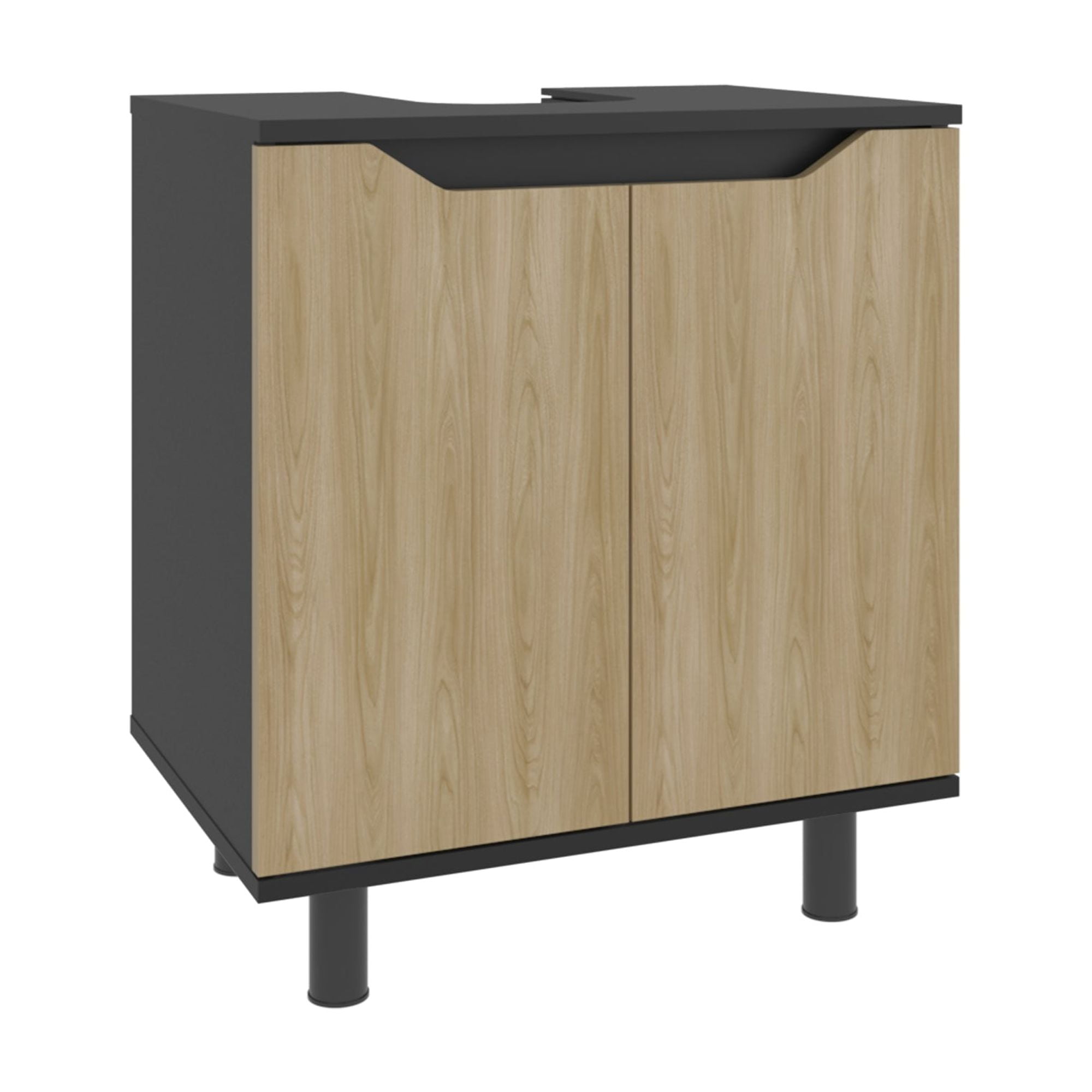 Fmfurniture - Mueble Para Lavamanos 2 Puertas Negro Y Café Claro