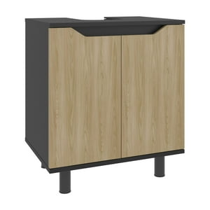 Fmfurniture - Mueble Para Lavamanos 2 Puertas Negro Y Café Claro