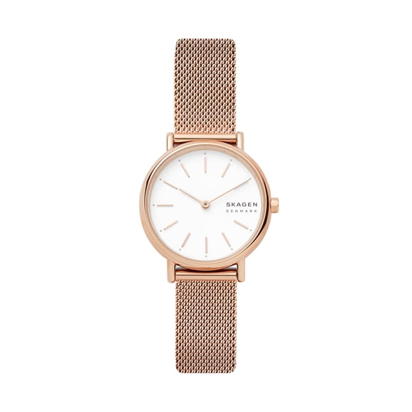 Reloj Skagen Signatur, correa de malla de oro rosa con dos manecillas para mujer