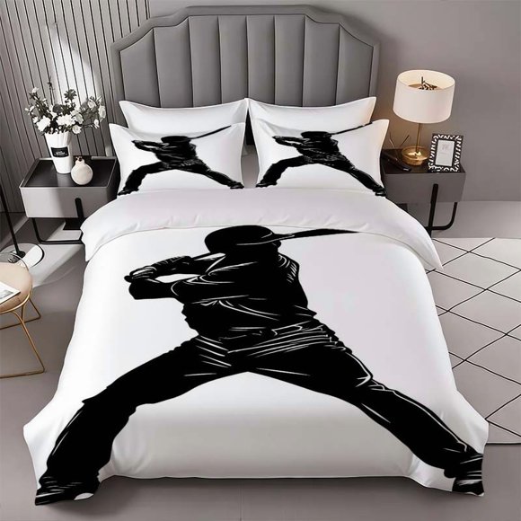 Baseball Batter Themed Bedding Set | 1 Duvet Cover and 2 Pillowcases Soft and Comfortable Suitable for All Seasons
