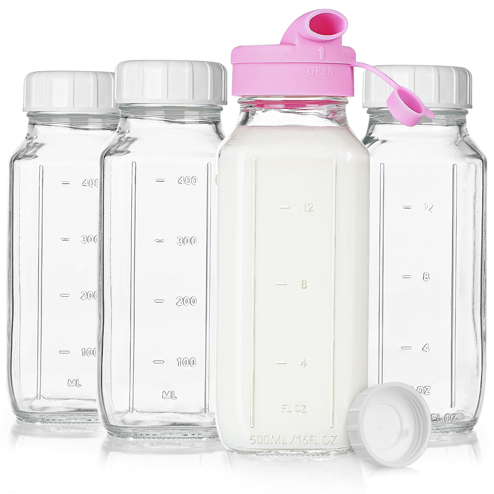 Botella De Vidrio Para Leche Sovietiep, Paquete De 4, 500 Ml Con Tapa De Silicona