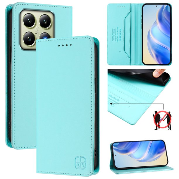 Funda Billetera con Soporte para Xiaomi 14T Bloqueo RFID Plegable Verde menta