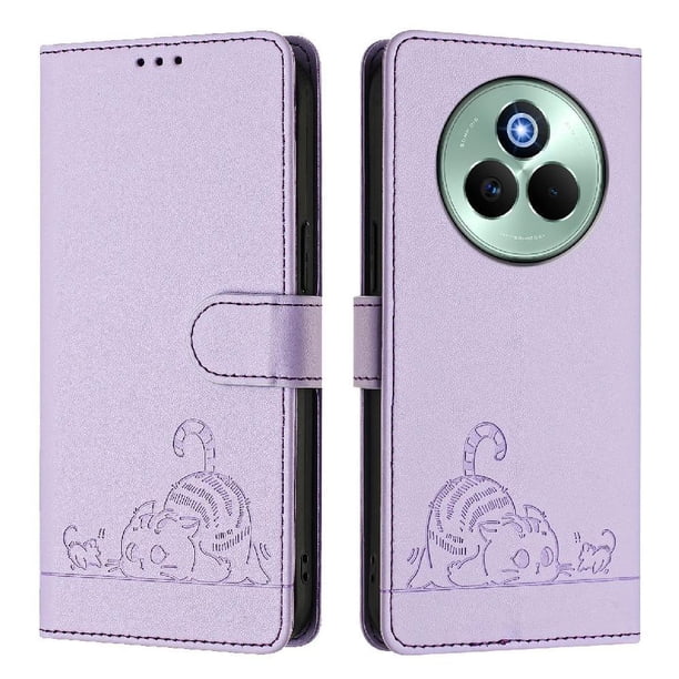 Funda tipo cartera FOXDOCK para Realme P3 Pro 5G con soporte, ranuras, RFID, diseño de gato
