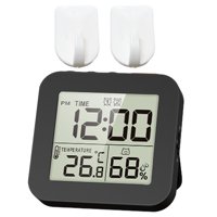 Magideal - Reloj Despertador Digital Reloj De Baño Digital Reloj De Noche Portátil Colgante Con Modo De Repetición Pantalla De Temperatura Para La Oficina En Cas 2 Ganchos Negros.